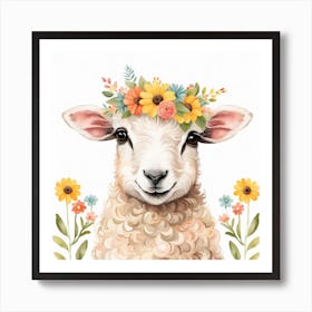 Floral Baby Sheep Nursery Illustration (9) Art Print