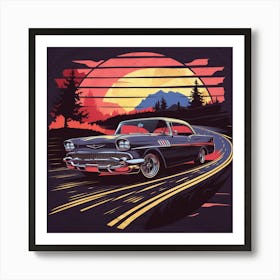 Classic Car At Sunset 3 Art Print