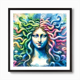 Medusa Mona Lisa Watercolor Wall Art Art Print