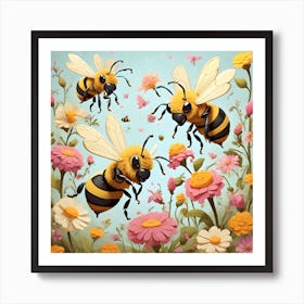 Bees In Bloom Art Print