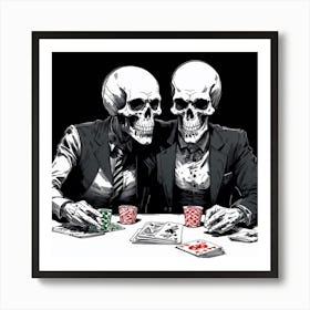 Two Skulls Playing Poker Art Print