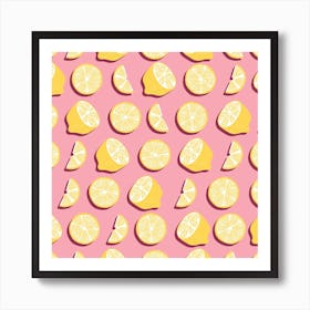 Lemon Pattern On Pink Background Square Art Print