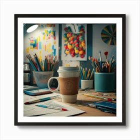 Coffee Cup On Desk Art Print