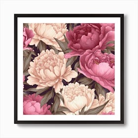 Peony Seamless Pattern 1 Art Print