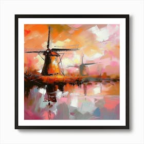 A square abstract painting of a windmill 2 Affiche