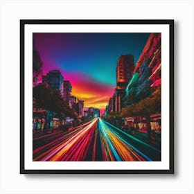 Colorful City At Night Art Print