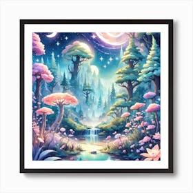 A Fantasy Forest With Twinkling Stars In Pastel Tone Square Composition 270 Art Print