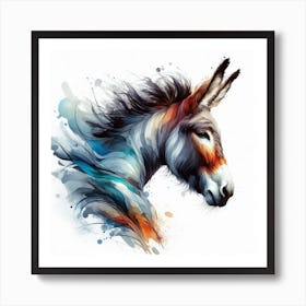 Experience The Beauty And Grace Of A Donkey In Motion With This Dynamic Watercolour Art Print Art Print
