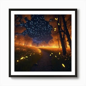 Fire flies at night with golden nature  Art Print