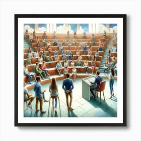 Debate In Action Wall Print Art An Energetic And Inspiring Depiction Of Academic Discourse, Perfect For Highlighting The Spirit Of Intellectual Engagement In Any University Space Art Print