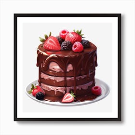 Chocolate Cake With Berries 2 Art Print