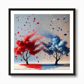 Two Trees With Blue And Red Leaves Art Print