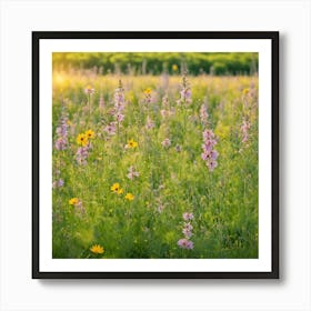 Wildflowers At Sunset, Landscape Of A Meadow With Wildflowers In Bloom art print Art Print