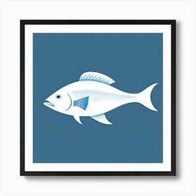 White Fish On Blue Background Art Print
