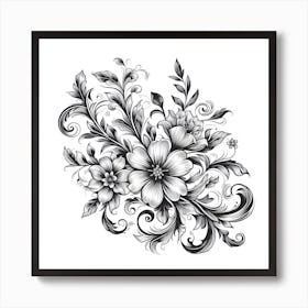 Black And White Floral Design 2 Art Print