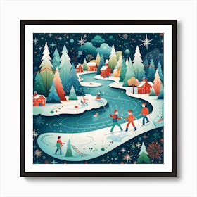 Winter Landscape With People Skating Art Print