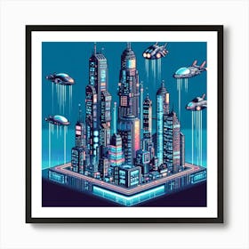 8-bit cybernetic city 1 Art Print