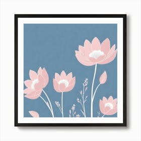 A White And Pink Flower In Minimalist Style Square Composition 497 Art Print