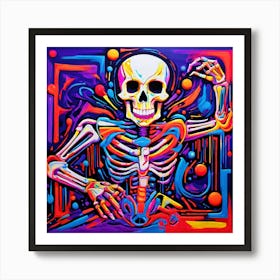 Hand Painted Happy Skeleton Art Print