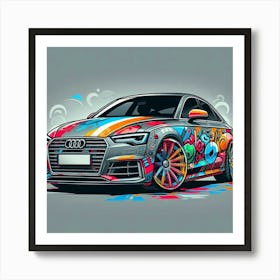 Audi A4 Vehicle Colorful Comic Graffiti Style - 2 Art Print