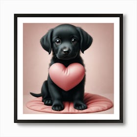 Cute Black Labrador Puppy Holding Heart Art Print
