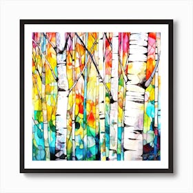 Birch Trees In Color - Birch Forest Art Print