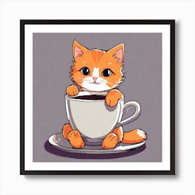 Cute Orange Kitten Loves Coffee Square Composition 11 Art Print