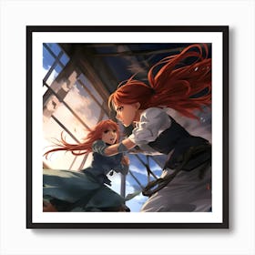 Two Anime Girls Fighting Art Print