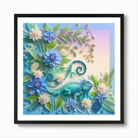 Lizard And Flowers Art Print