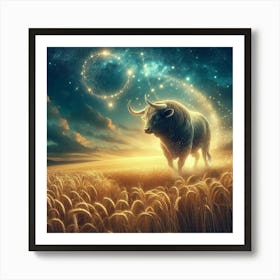 Bull In The Wheat Field 10 Art Print