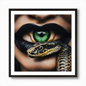 Snake On A Woman'S Lips Art Print