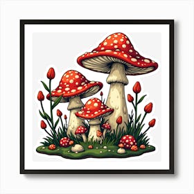 Mushrooms And Tulips Art Print