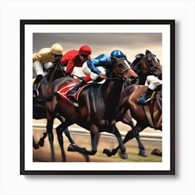 Jockeys Racing At The Racetrack 2 Art Print