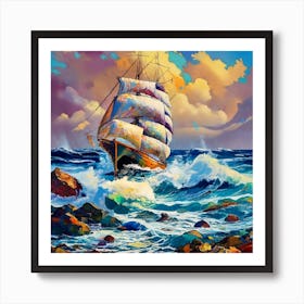 Seascape Ship On The High Seas Storm High Wav (1) Art Print