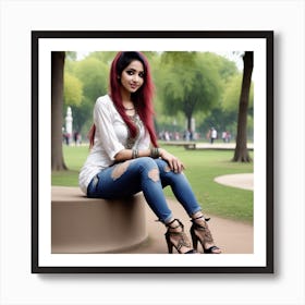 88 Very Beautiful Random Expression 25 Years Old Muslim Woman In Random Dress Jeans With Random Bracle Art Print