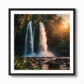 Sunset At The Waterfall Art Print