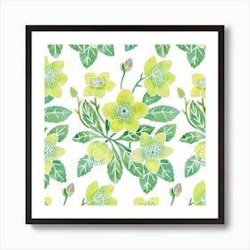 Green Winter Rose Square Art Print