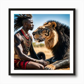 Lion And The warrior Man Art Print