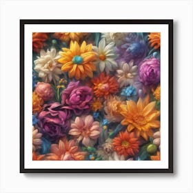 Colorful Flowers Wallpaper Art Print