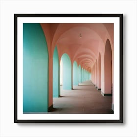 Pink And Blue Arches In A Hallway Art Print
