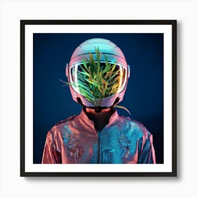 Firefly Futuristic Helmet Portrait With Glowing Plant And Floral Shirt 10588 Art Print