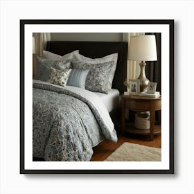 Blue And White Bedroom Art Print