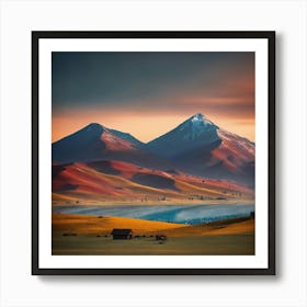 Landscape Mountains At Sunset Art Print