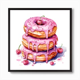 Stack Of Strawberry Donuts 1 Art Print