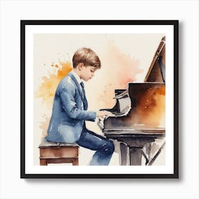 Watercolor Boy Playing The Piano Art Print