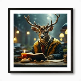 Deer Reading A Book 4 Art Print