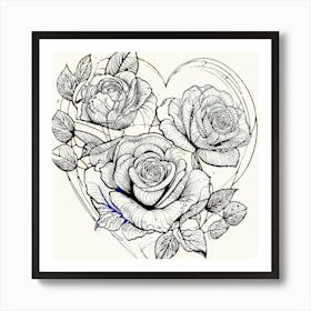 Tatoo of Roses In A Heart Art Print