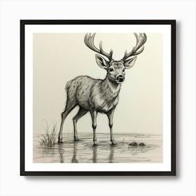 Deer In Water 12 Art Print