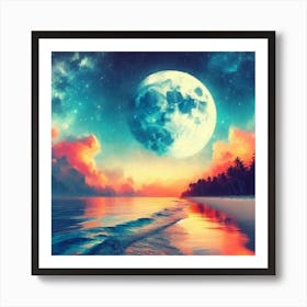 Full Moon On The Beach Art Print