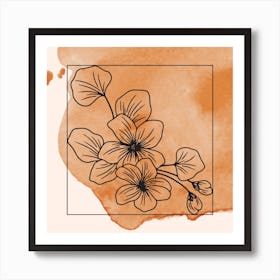 Orange &black Watercolor Painted Canvas with floral outlines wallart  Art Print